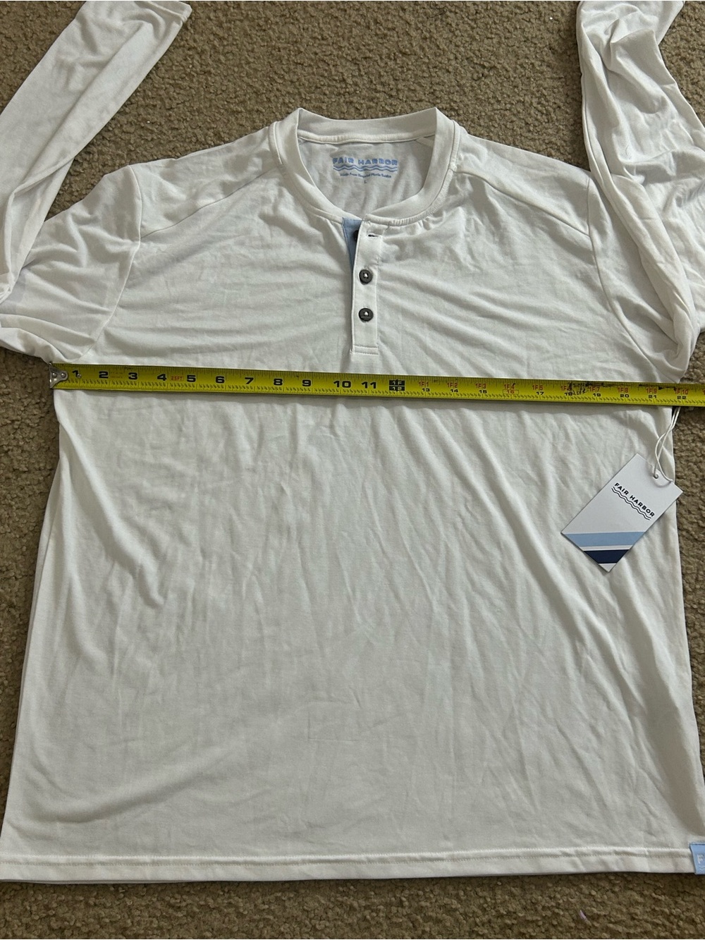 Fair Harbor Henley Shirt L White Long Sleeve Performance Recycled Polyester NWT - Picture 6 of 8
